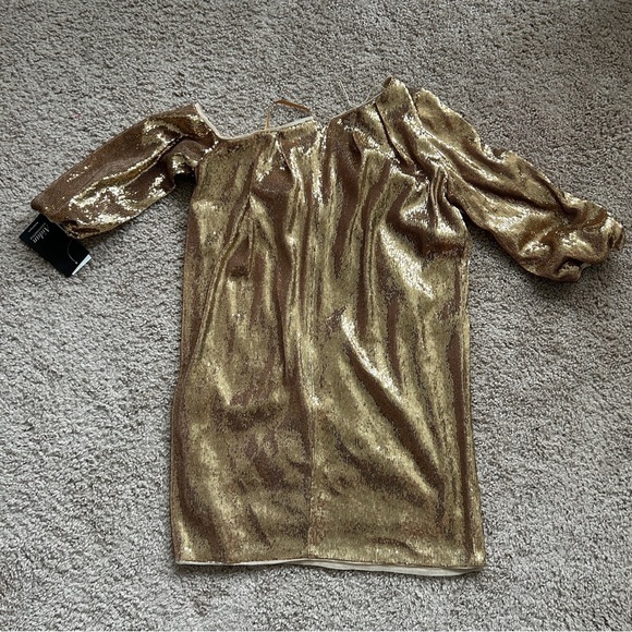 Aidan Mattox Cold One-Shoulder Gold Sequin Mini Dress NWT Size 2 - Picture 7 of 14